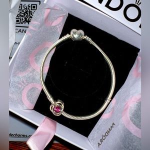 Pandora Moments Heart Clasp Snake Bracelet with October Eternity Circle Charm